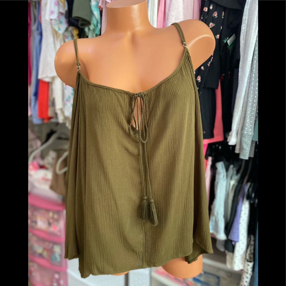 Love Tree Green Sleeveless Camisole with Tie Front